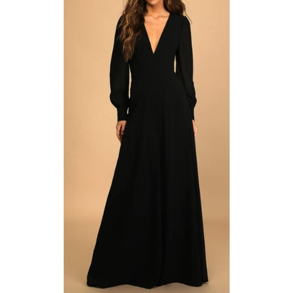 LULU'S SZ M  Talk About Divine Black Long Sleeve Backless Maxi Dress NEW B63
